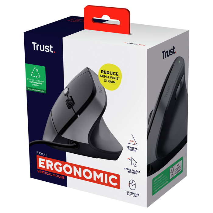 Trust Bayo II Ratón Ergonómico Vertical Negro