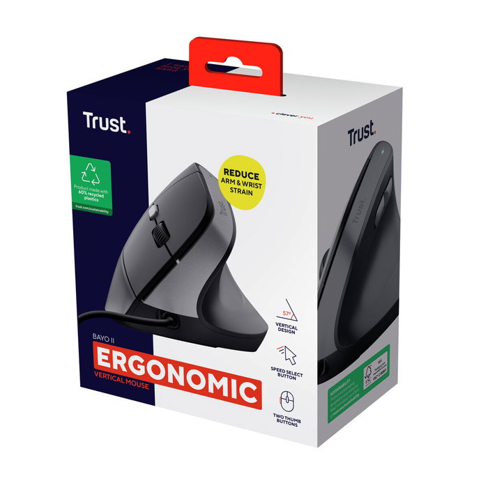 Trust Bayo II Ratón Ergonómico Vertical Negro