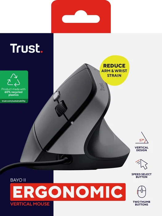Trust Bayo II Ratón Ergonómico Vertical Negro