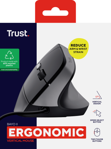 Trust Bayo II Ratón Ergonómico Vertical Negro