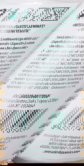 Algon Set 12 Vasos Cartón para Café con Tapa 120cc (18 Unidades)