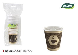Algon Set 12 Vasos Cartón para Café con Tapa 120cc (18 Unidades)