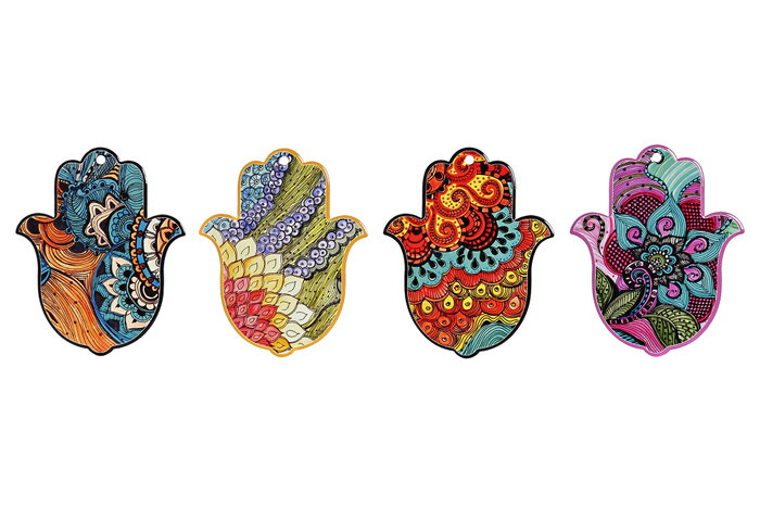 DKD Home Decor Salvamanteles Mano Hamsa 18x23x1 cm, Surtido de 4 piezas DKD Home Decor Salvamanteles Mano Hamsa 18x23x1 cm, Surtido de 4 piezas
