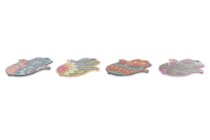 DKD Home Decor Salvamanteles Mano Hamsa 18x23x1 cm, Surtido de 4 piezas DKD Home Decor Salvamanteles Mano Hamsa 18x23x1 cm, Surtido de 4 piezas