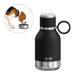 Asobu Edelstahlflasche mit Hundenapf 1 Liter, Botella de Agua Plegable y Tazón para Perros, Acero Inoxidable, Negro, 1000 ml