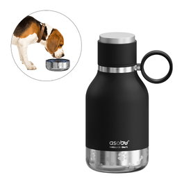 Asobu Dog Bowl Botella de Acero Inoxidable con Cuenco para Perros 1L Negro