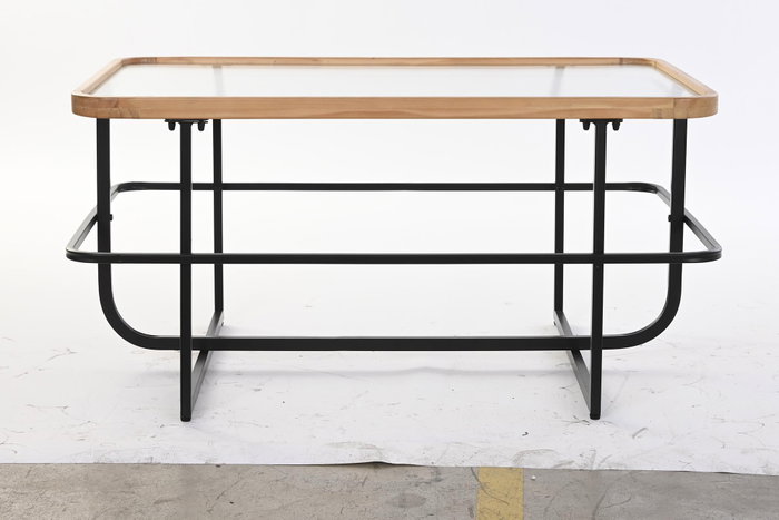 DKD Home Decor Mesa de Centro de Metal y Cristal Negro