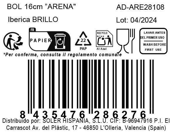 Inde Bol 16 cm Arena Ibérica Brillo (24 Unidades)