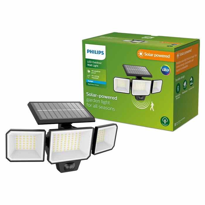 Philips Nysil Aplique solar con sensor de movimiento, 1000 lm, negro Philips Nysil Aplique solar con sensor de movimiento, 1000 lm, negro