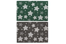 DKD Home Decor Felpudo Básico Fibra de Coco y Goma Verde Gris Estrellas 40 x 60 cm (2 Unidades)