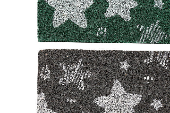 DKD Home Decor Felpudo Básico Fibra de Coco y Goma Verde Gris Estrellas 40 x 60 cm (2 Unidades)