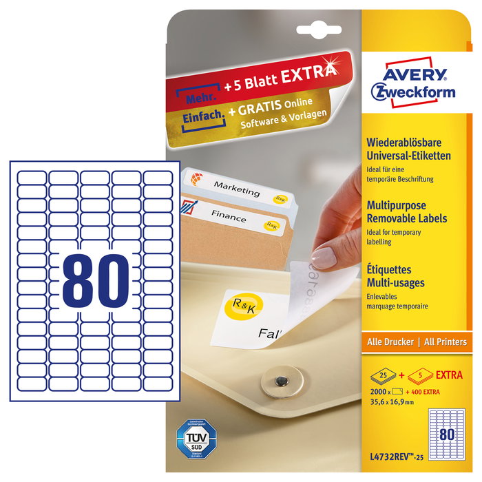 AVERY Zweckform Etiquetas L4732REV-25 Blanco 35,6 x 16,9 mm, 2.400 unidades