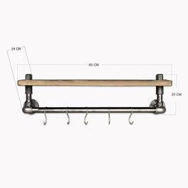 Hanah Home Boruraf009 Estantería de Tubos Madera de Abeto Metal Negro Nogal 60x20x14 cm