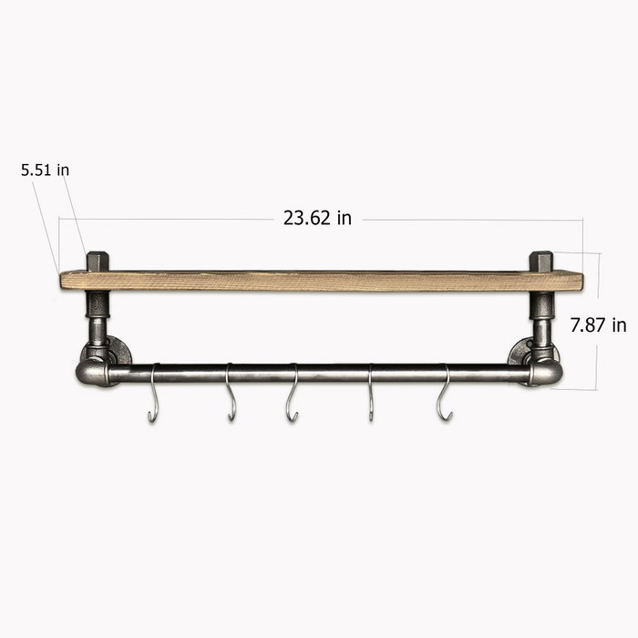 Hanah Home Boruraf009 Estantería de Tubos Madera de Abeto Metal Negro Nogal 60x20x14 cm