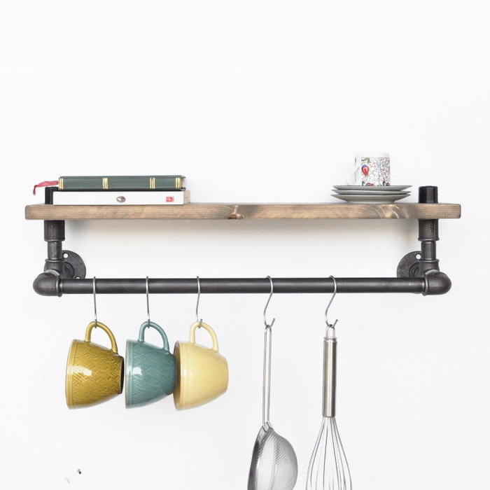 Hanah Home Boruraf009 Estantería de Tubos Madera de Abeto Metal Negro Nogal 60x20x14 cm