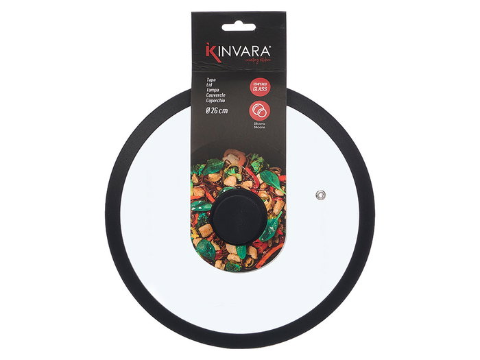 Kinvara Tapa de Cristal con Borde de Silicona Transparente y Negro 26 cm (Set de 12)