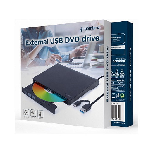 Gembird DVW EXT SLIM DVD-USB-031 Negro - Grabadora DVD Externa USB Tipo C, 8x DVD, 24x CD, Slim (140 x 140 x 18 mm)