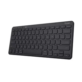 Trust Teclado Lyra Inalámbrico Compacto Triple Conexión USB + Bluetooth 5.0 + RF, QWERTY Español, Perfil Bajo, Teclas de Tijera, Multidispositivo, Negro