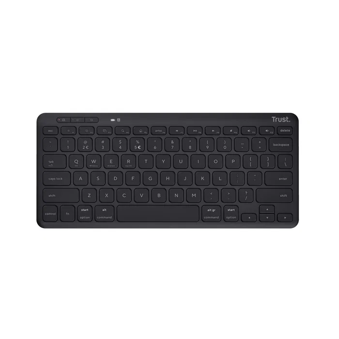 Trust Teclado Lyra Inalámbrico Compacto Triple Conexión USB + Bluetooth 5.0 + RF, QWERTY Español, Perfil Bajo, Teclas de Tijera, Multidispositivo, Negro