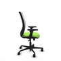 Silla de oficina Zulema con mecanismo Sincro tapizada con Tela color Pistacho y malla color Blanco. Equipada con lumbar 1D, Brazos 2D y Ruedas 65mm nailon