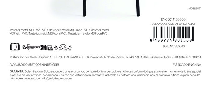 Moblekit Silla de Madera y Metal con Respaldo Sigrid Moblekit Silla de Madera y Metal con Respaldo Sigrid