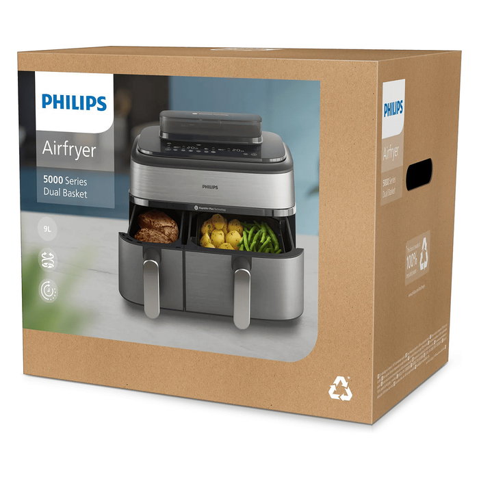 Philips Airfryer NA555/00 Dual Basket 9L Silver Philips Airfryer NA555/00 Dual Basket 9L Silver