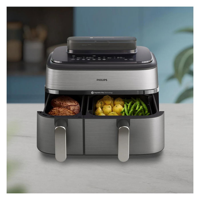 Philips Airfryer NA555/00 Dual Basket 9L Silver Philips Airfryer NA555/00 Dual Basket 9L Silver
