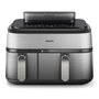 Philips NA555/00 Airfryer - Freidora de aire 9L, 2750W, doble cesta, color plata