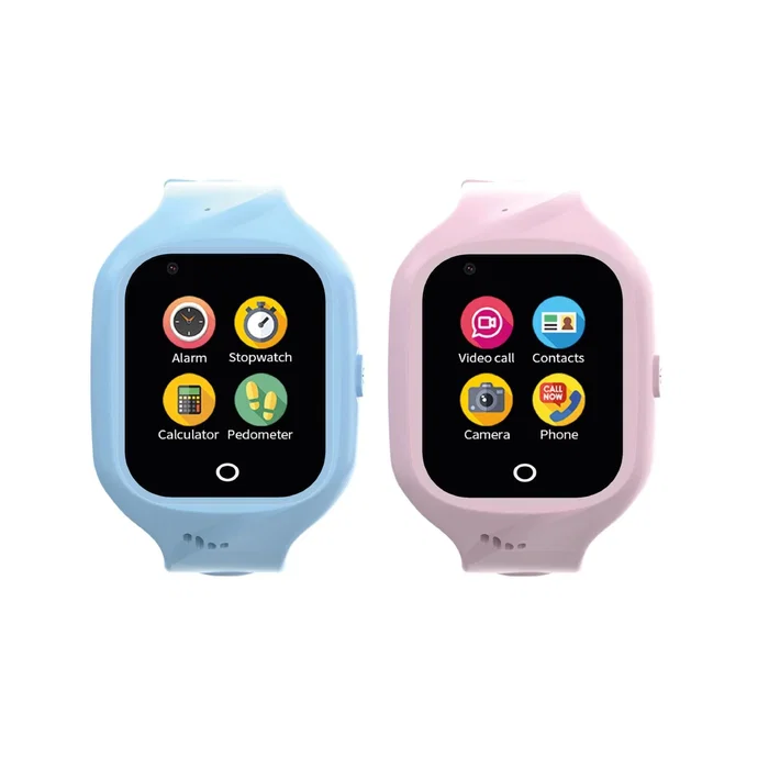 Celly KIDSWATCH4G Smartwatch Reloj Inteligente para Niños con 4G, GPS, Llamadas, Cámara, Pantalla Táctil 1.4", Correas Azul y Rosa - Negro