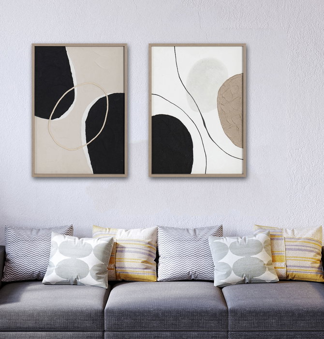 DKD Home Decor Cuadro Abstracto Marron Negro Lienzo Pino 70 x 50 x 3.5 cm (2 Unidades)