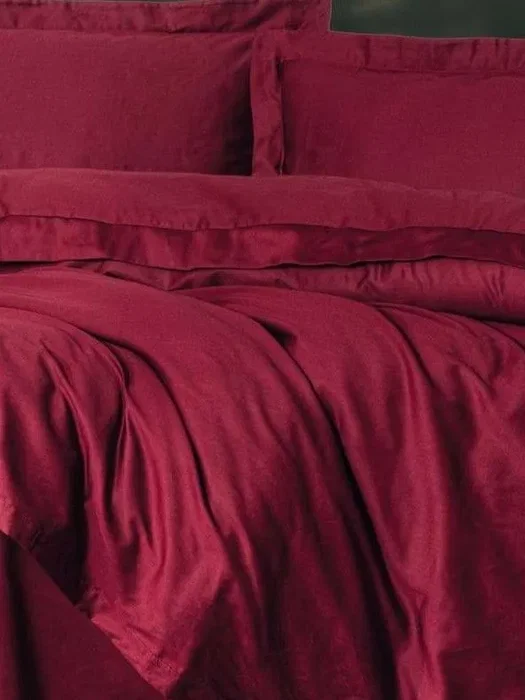 Juego de Cama Satén Rojo Burdeos - 1 Funda Nórdica 140 x 200 cm + 1 Funda de Almohada 60 x 60 cm