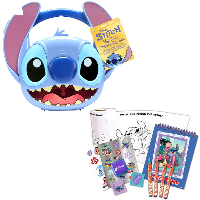 Just Play Set de Papelería Stitch Disney Niños +3 Años Bloc Actividades Rollo Pegatinas Lápices Sellos