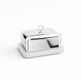 Georg Jensen Mantequera Bernadotte de Porcelana y Acero Inoxidable, Capacidad 250 g, 2 Unidades