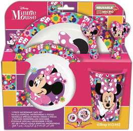 Stor - Set Micro Kids 5 Pcs Minnie Bold Florals Plato, Cuenco, Vaso 260 ml y Cubiertos para Niños +36 Meses