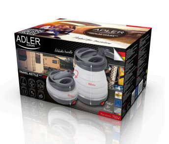 ADLER Hervidor Eléctrico Plegable para Viaje, 0.6 Litros, 750W, Hecho de Silicona
