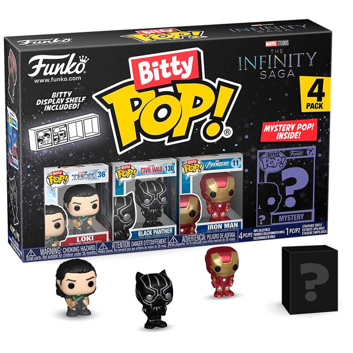 FUNKO Blister 4 figuras Bitty POP Marvel The Infinity Saga Loki, Coleccionables Misteriosos con Base Acrílica