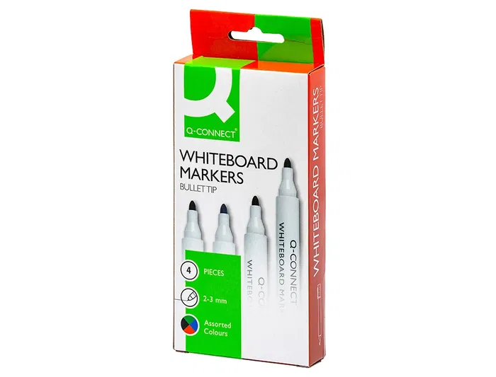 Q-connect Rotulador para Pizarra Blanca Caja 4 Colores Surtidos Punta Redonda 3 mm