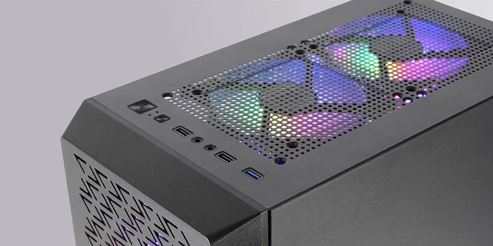 Mars Gaming MC-GEO Caja de Ordenador ATX Midi Torre Negro - Panel Frontal Mesh Geométrico, 4 Ventiladores FRGB 120mm, Cristal Templado, Soporte AIO 360mm, USB 3.0, Gestión de Cables