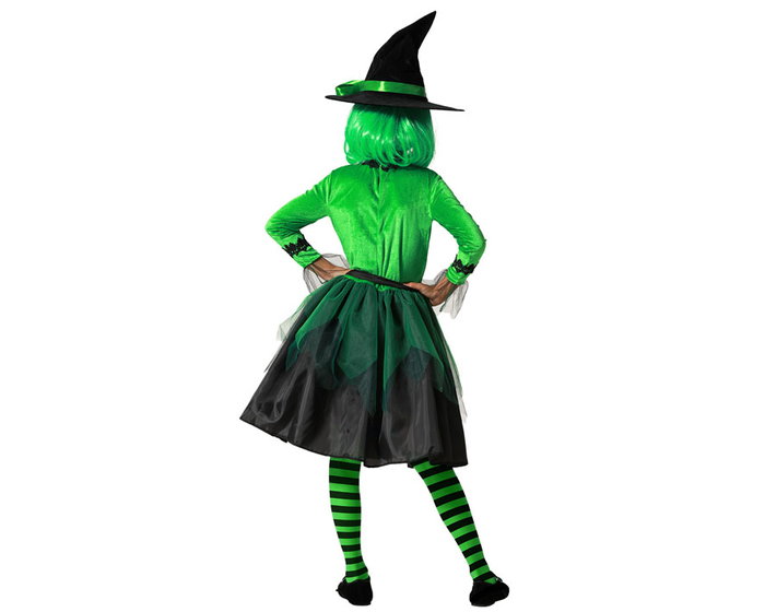 Disfraz de Bruja Verde con Falda de Tul y Sombrero para Niña 10-12 Años - Conjunto Infantil para Halloween y Fiestas
