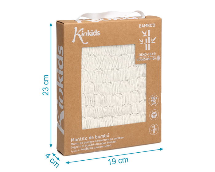 KioKids - Manta de Bebé de Bambú 100% Natural, Térmica y Suave, Certificado Oeko-Tex, Ecológica, Tamaño 80x110 cm, Ideal para Recién Nacido (+0 Meses), Color Blanco Crudo