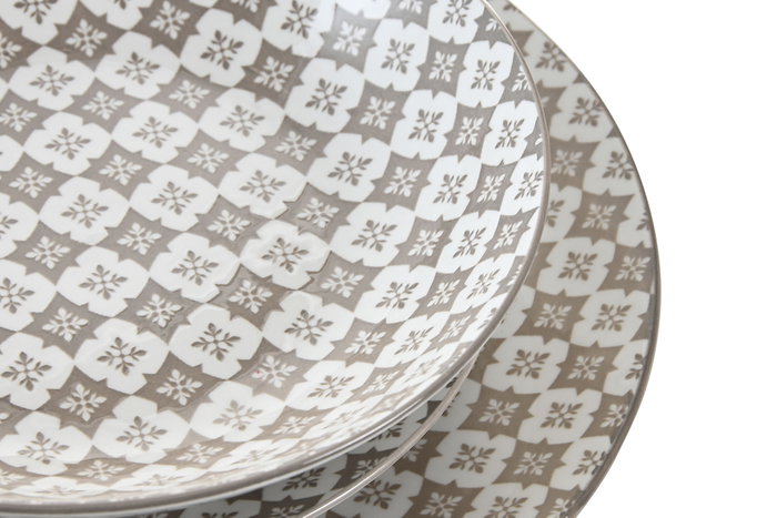 DKD Home Decor Juego de Vajilla de Porcelana 18 Piezas Beige
