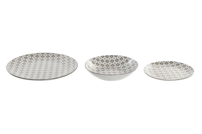 DKD Home Decor Juego de Vajilla de Porcelana 18 Piezas Beige