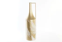DKD Home Decor Jarrón Tropical Dorado Crema Metal 21 x 71 x 21 cm