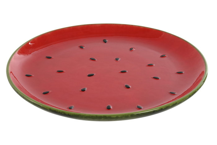 DKD Home Decor Plato de Gres Sandía Rojo y Verde Fruits 24