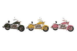 DKD Home Decor Vehículo Decoración Vintage Moto Rosa Verde Oscuro Metal 10 x 16 x 28 cm (3 Unidades)