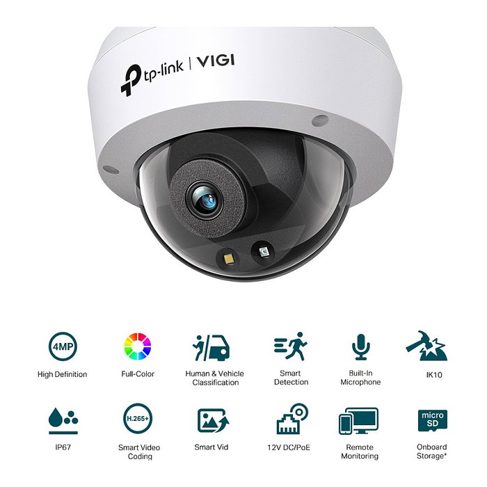 TP-Link VIGI C240(2.8mm) Cámara IP Domo Color 4MP de Red con Lente de 2.8mm para Interior/Exterior
