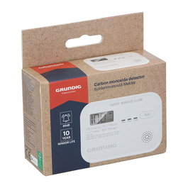 Grundig Detector de Monóxido de Carbono con Pantalla Digital y Alarma 85 dB, Funciona con Pilas (Incluidas), Medidas 11.1 x 8 x 3.8 cm