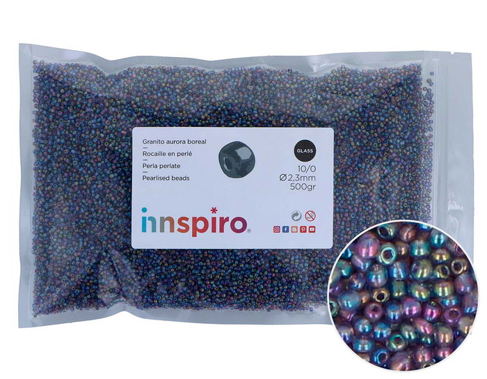 Innspiro Rocalla de Vidrio Redonda Aurora Boreale Violeta 2,3mm 500g Innspiro Rocalla de Vidrio Redonda Aurora Boreale Violeta 2,3mm 500g