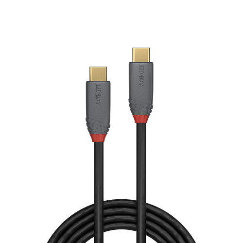 LINDY 36900 Cable USB C a USB C 0.5 m, 10 Gbit/s, Contactos Chapados en Oro, Negro y Gris