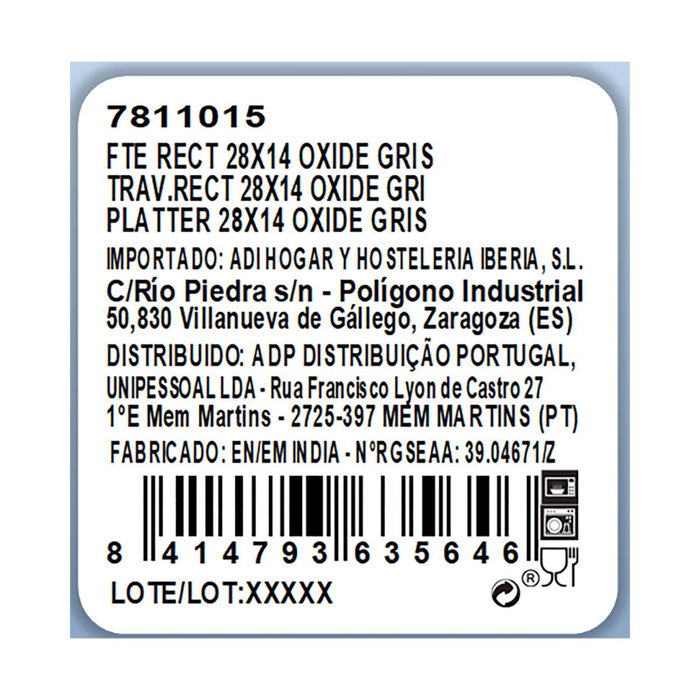 Fuente Rectangular Porcelana Oxide Ariane 28x14 cm Fuente Rectangular Porcelana Oxide Ariane 28x14 cm